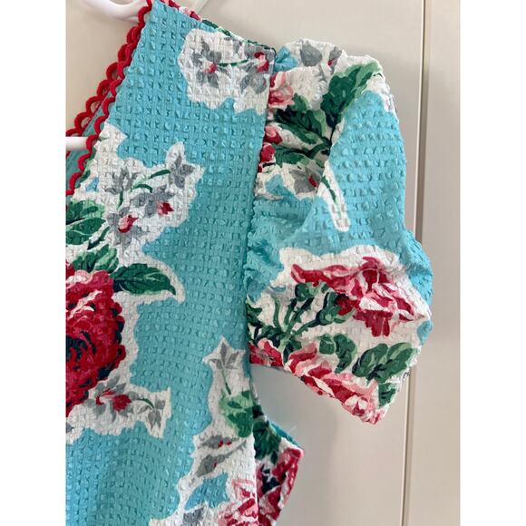 Betsy Johnson Rose Garden Seersucker Zip Front Mini Dress Aqua Floral size Small - Picture 6 of 13